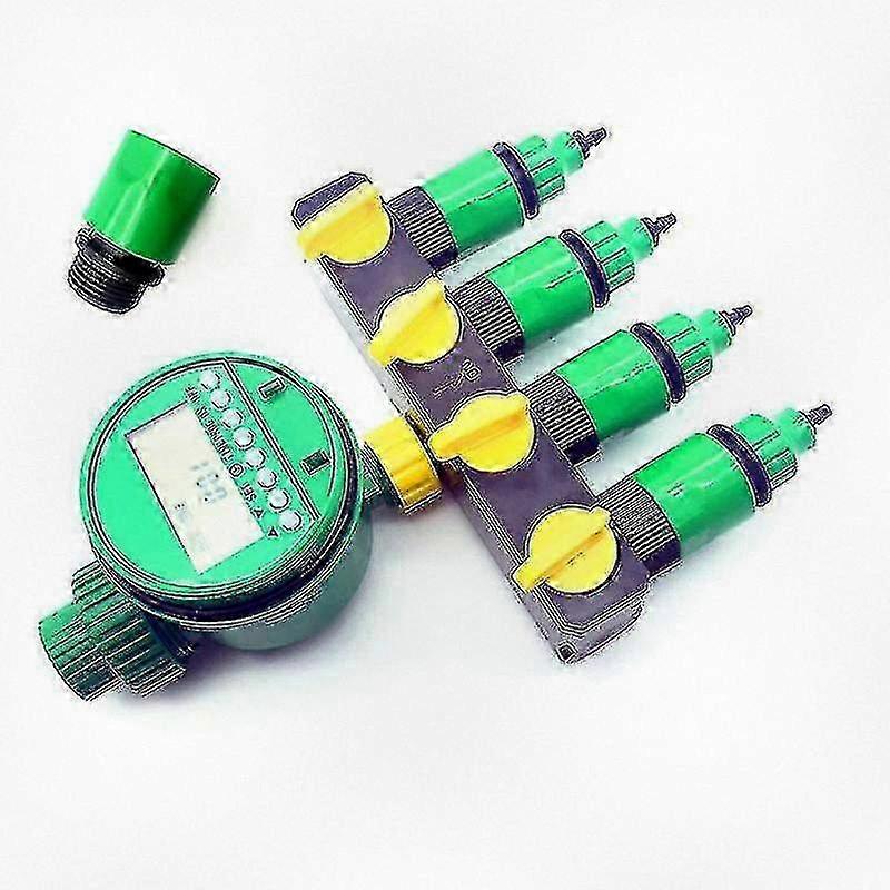 7 Piece Set of Home Garden Irrigation Drip Timer with 4 Way Pipe Splitter and Quick Connectors for 3/4 Inch Screw Thread Interfaces