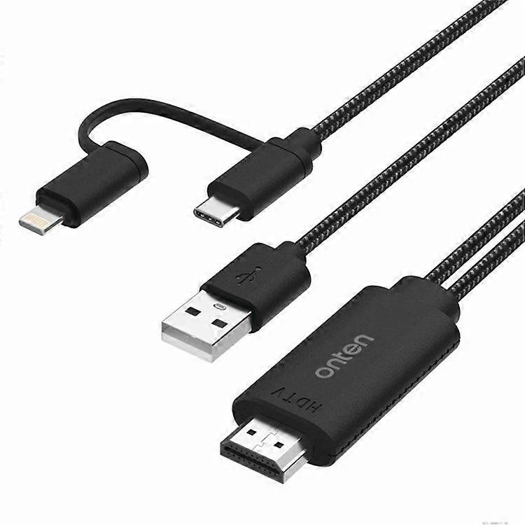 ONTEN 7537T 2 in 1 Lightning / Type-C HD Wired Screen Mirroring Adapter Cable HDMI 2K Video Output Converter