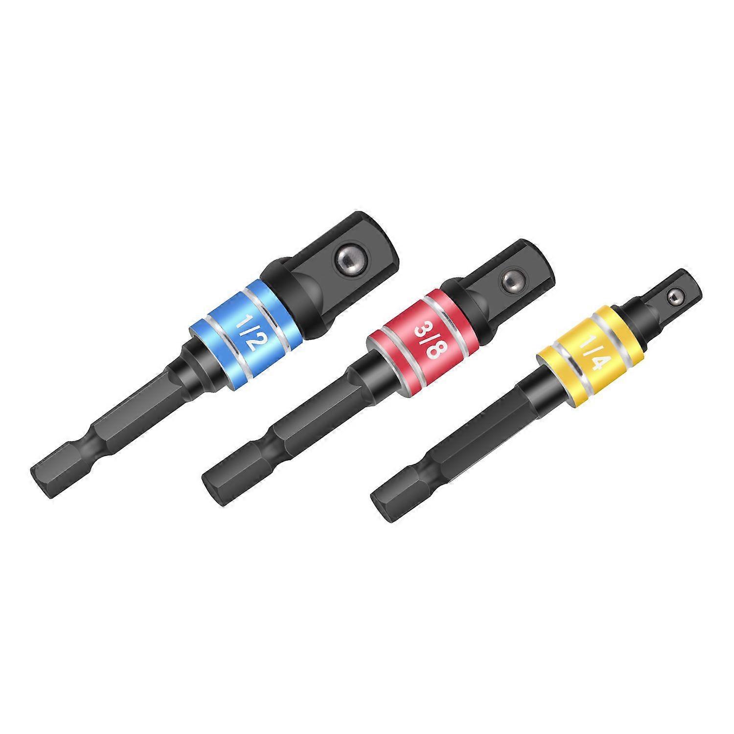 3 Pieces Impact Driver Socket Adapter Set - 1/4, 1/2, 3/8 Inch Bits, Impact Driver Bit Socket Adapter, Socket Holder Adapters, DIY Accessory