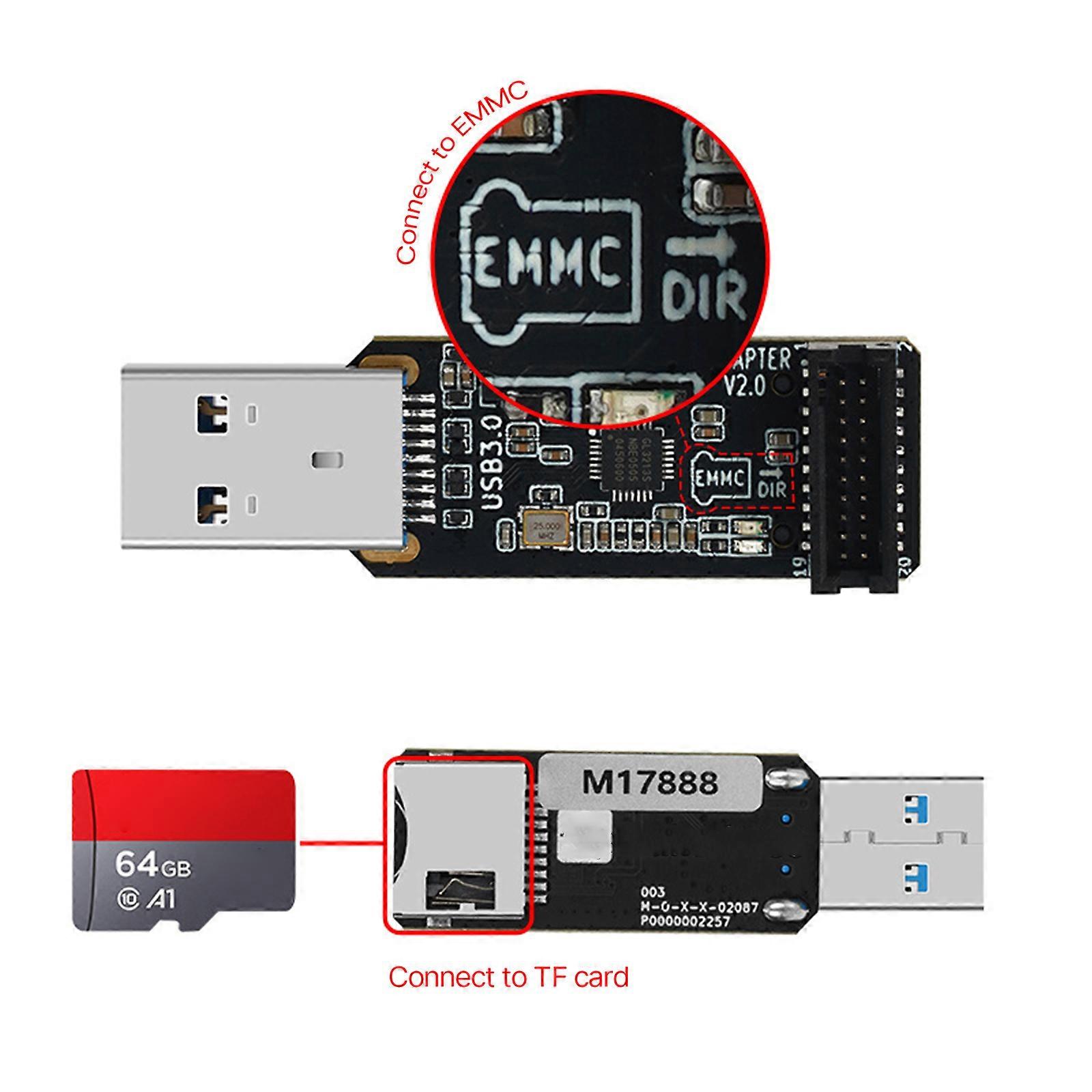 3D Printer Accessory EMMC-ADAPTER V2 Upgraded USB3.0 Card Reader Programmer