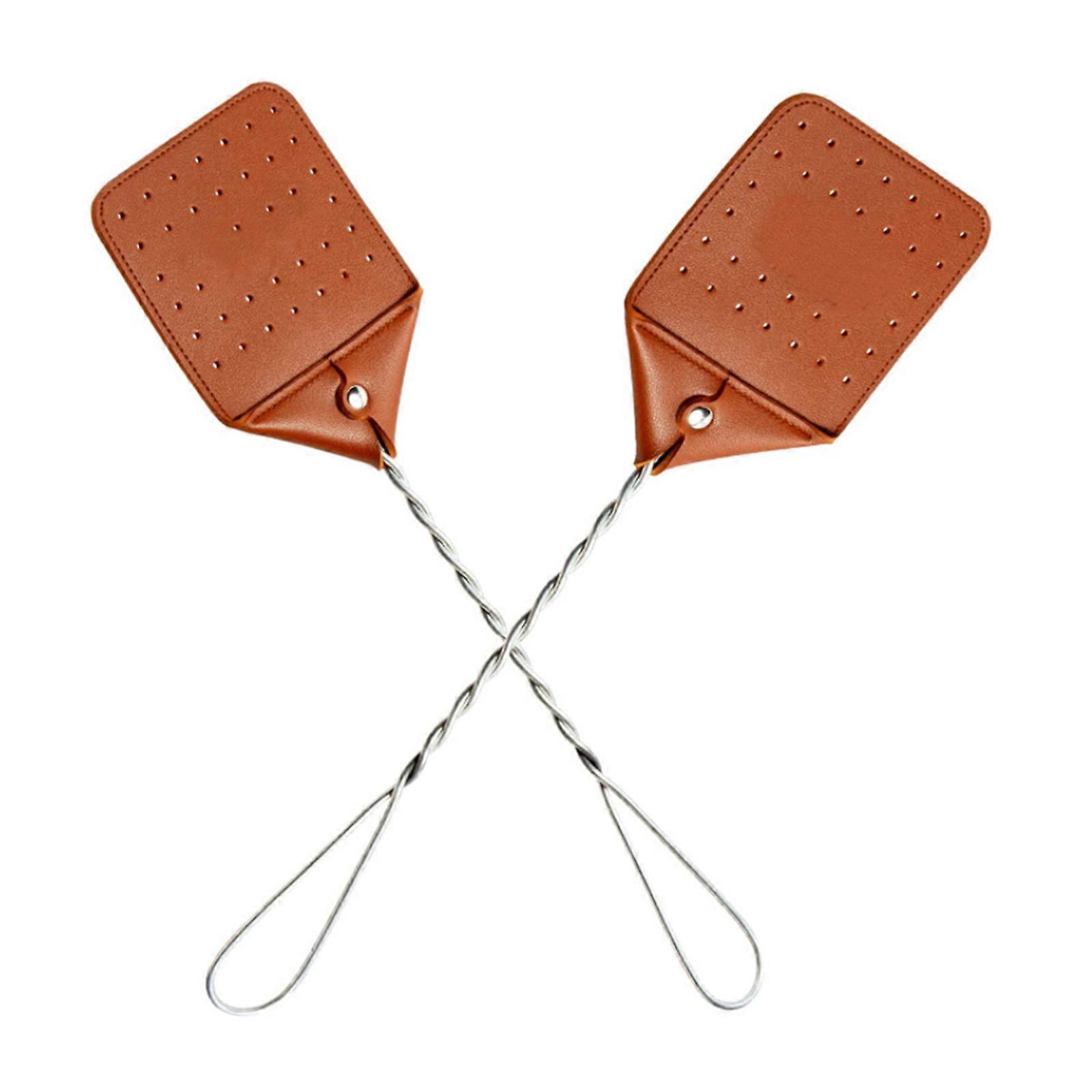 Classroom LeatherSwatter Household Long Wire Handle Easy Using Bug Pad HangHousehold MosquitoSlap For Indoor Outdoor Use brown