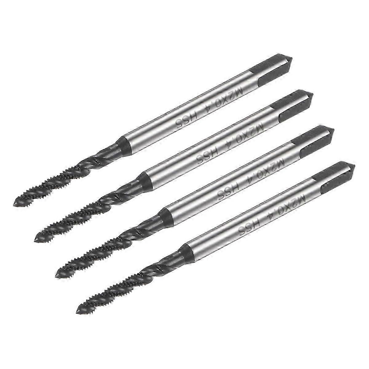 4pc M2x0.4 Spiral Flute Tap Set, Coated Metric Thread Screw Taps Tool
