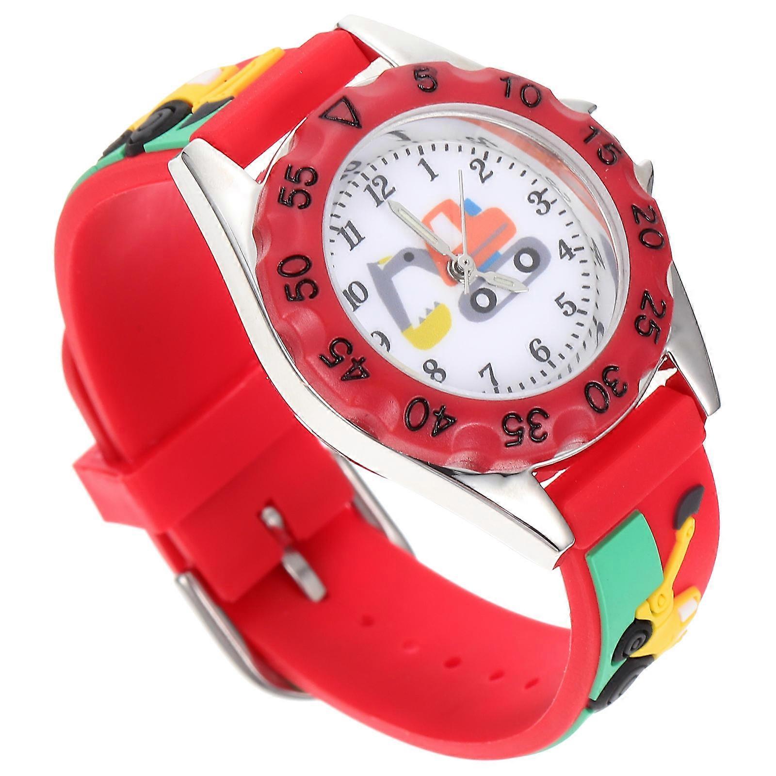 Cartoon Digital Electric Watch with Lightweight Strap for Boys, Excavator Style Design
