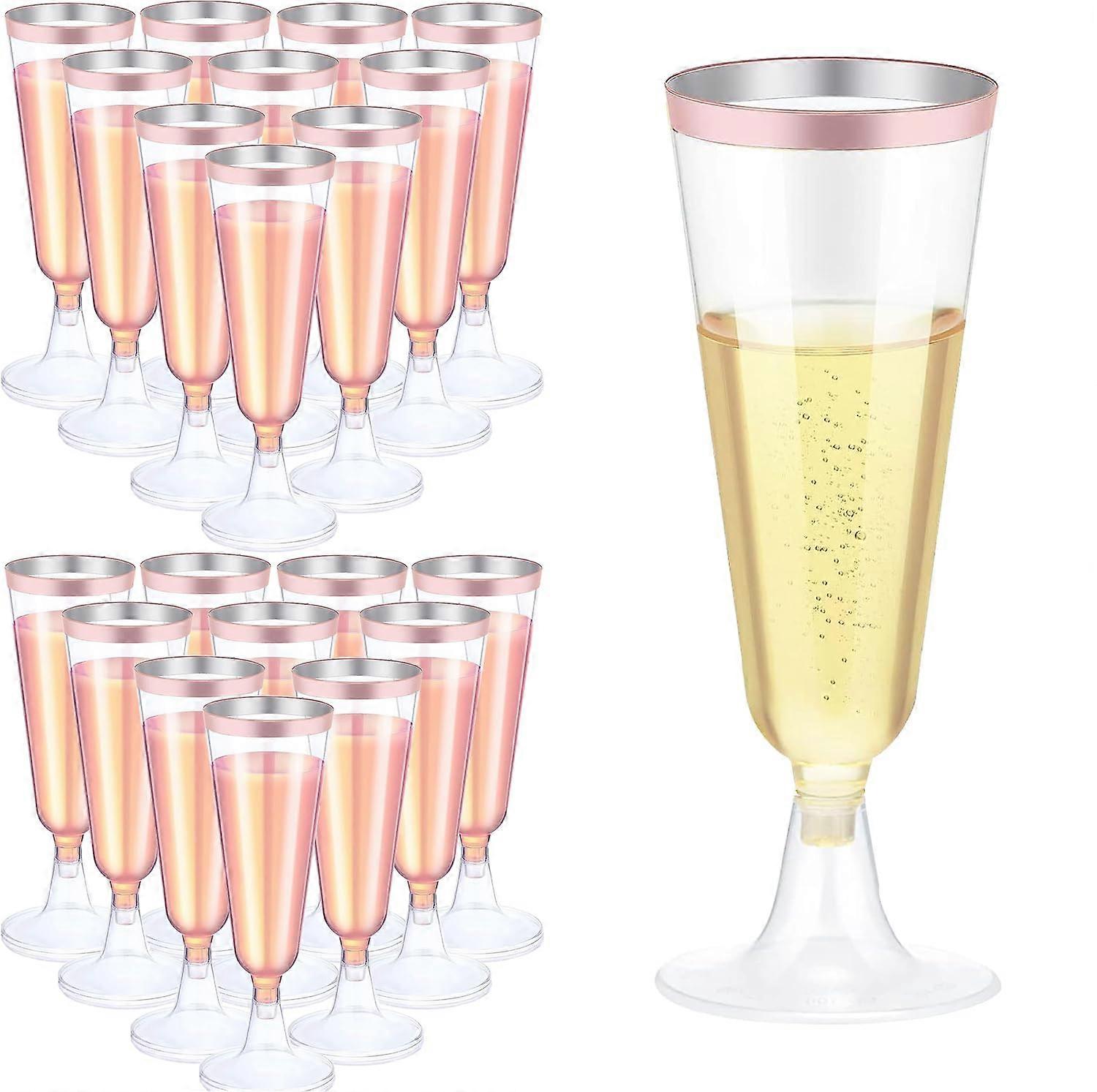 Plastic Champagne Flutes 160ml BPAFree Reusable Rose Gold Trim Pack of 27