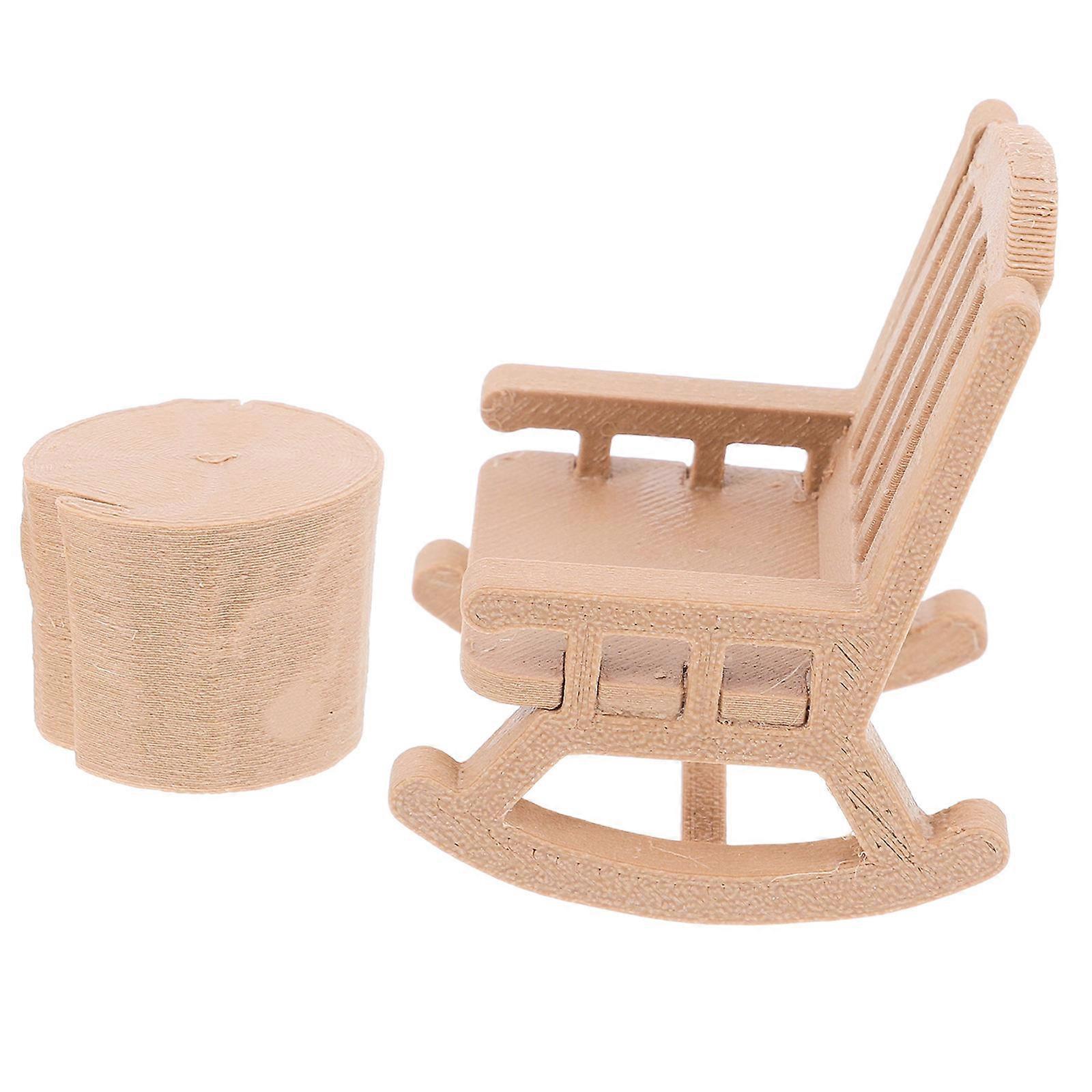 Miniature Wooden Rocking Chair and Tree Stump Tea Table for Dollhouse Mini Furniture Props – Ideal for Architectural Models, Desk Displays, and Home