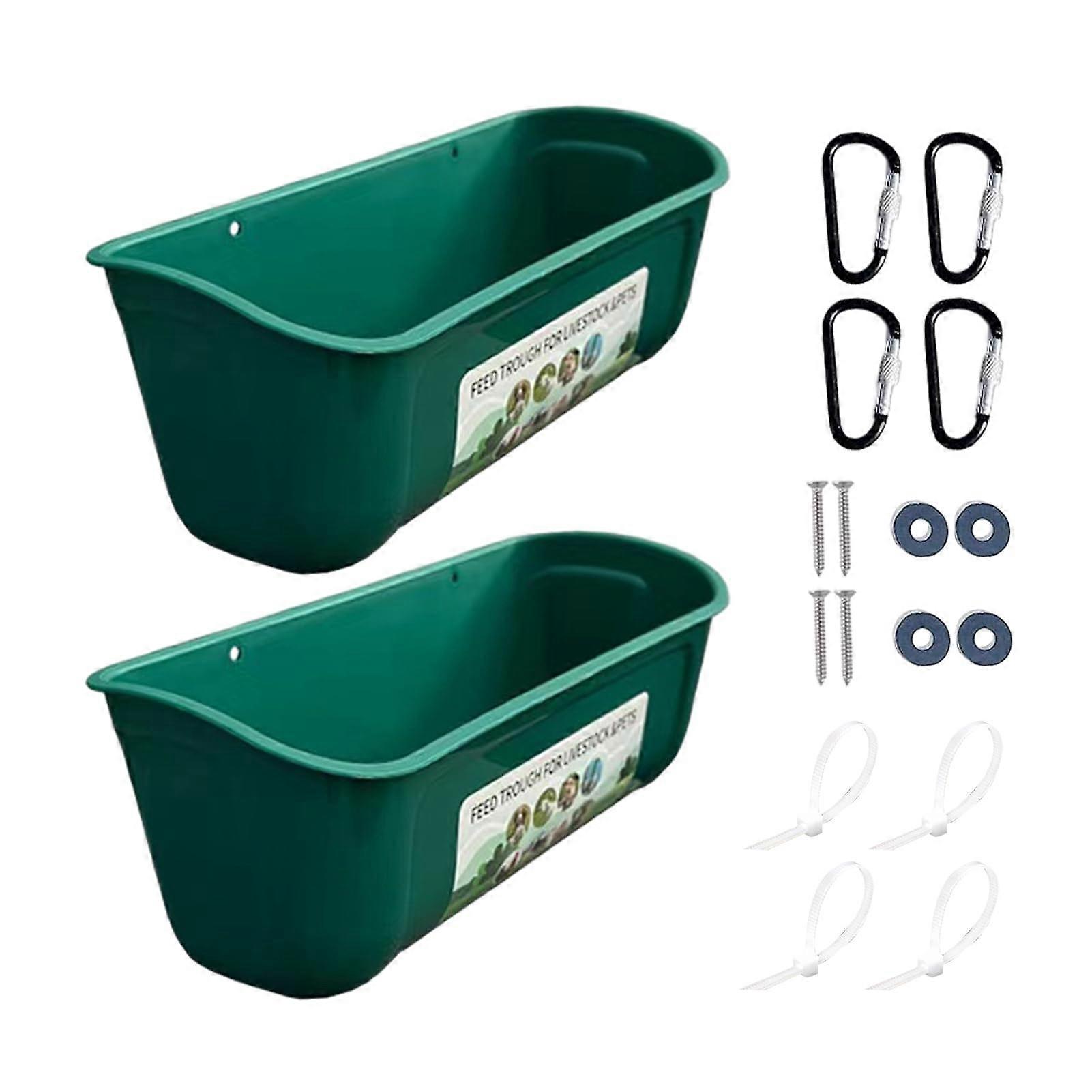 Feeding Trough for Chickens, Pack of 2, No Waste Drinker, Livestock Feeder, Green