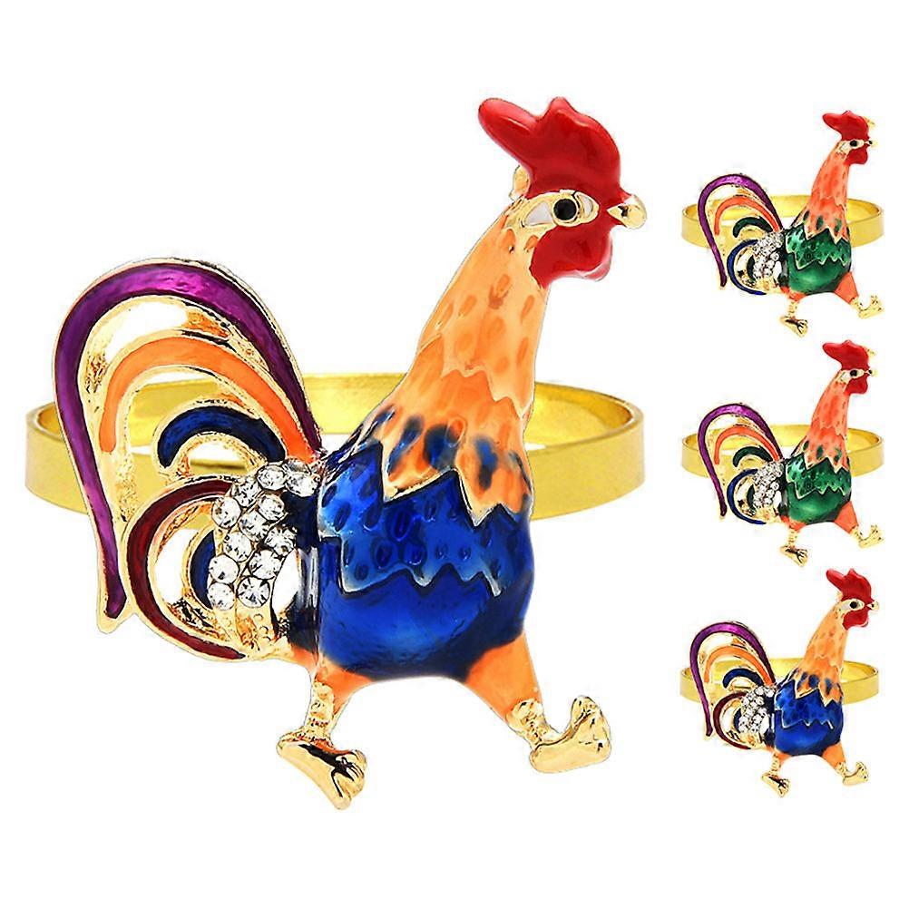Rooster-Shaped Napkin Rings Set of 4 in Assorted Colors Made from Alloy for Elegant Table