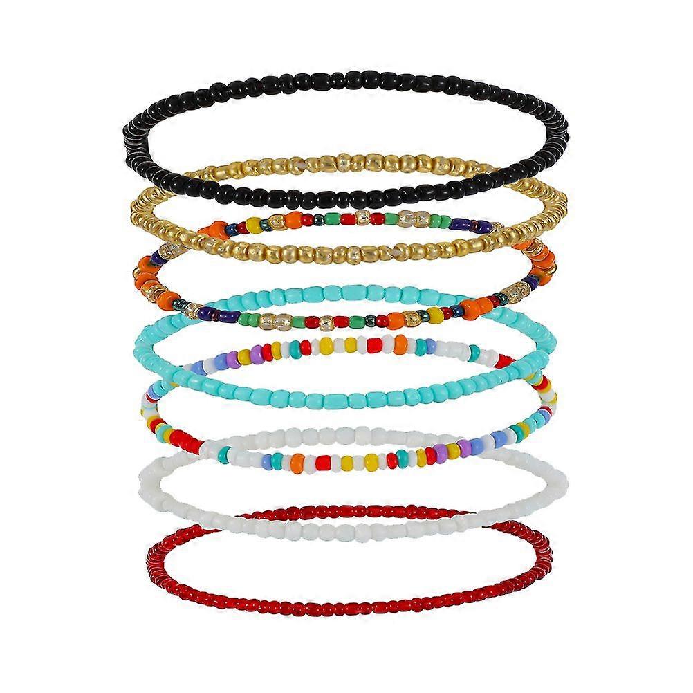 7Pcs Single-layer Wrist Chains Simple Handmade Ankle Decorations Elastic Ankle Pendants Colorful
