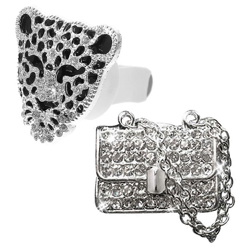 Leopard Head Vent Clips for Car 2Pcs Silver with Sparkling Rhinestones -on