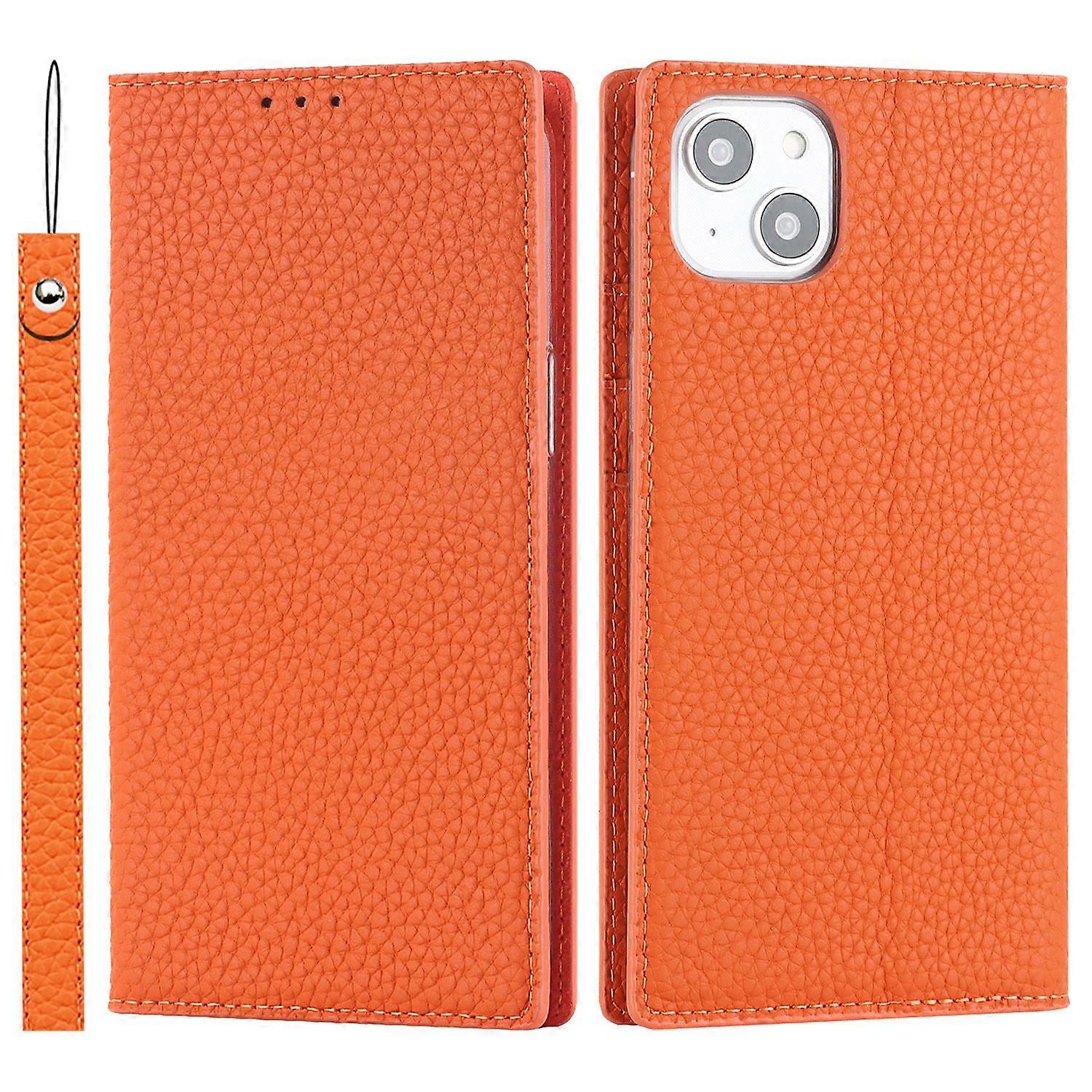 Case For Iphone 13 Orange Anti-theft Brush Lychee Leather No3603