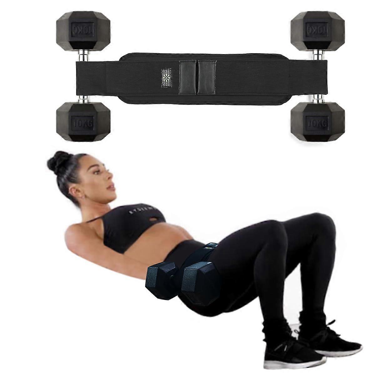 Hip Thrust Belt – Use any weight for lunges, glute bridges, dips – easy setup with dumbbells. Reinforced, black.