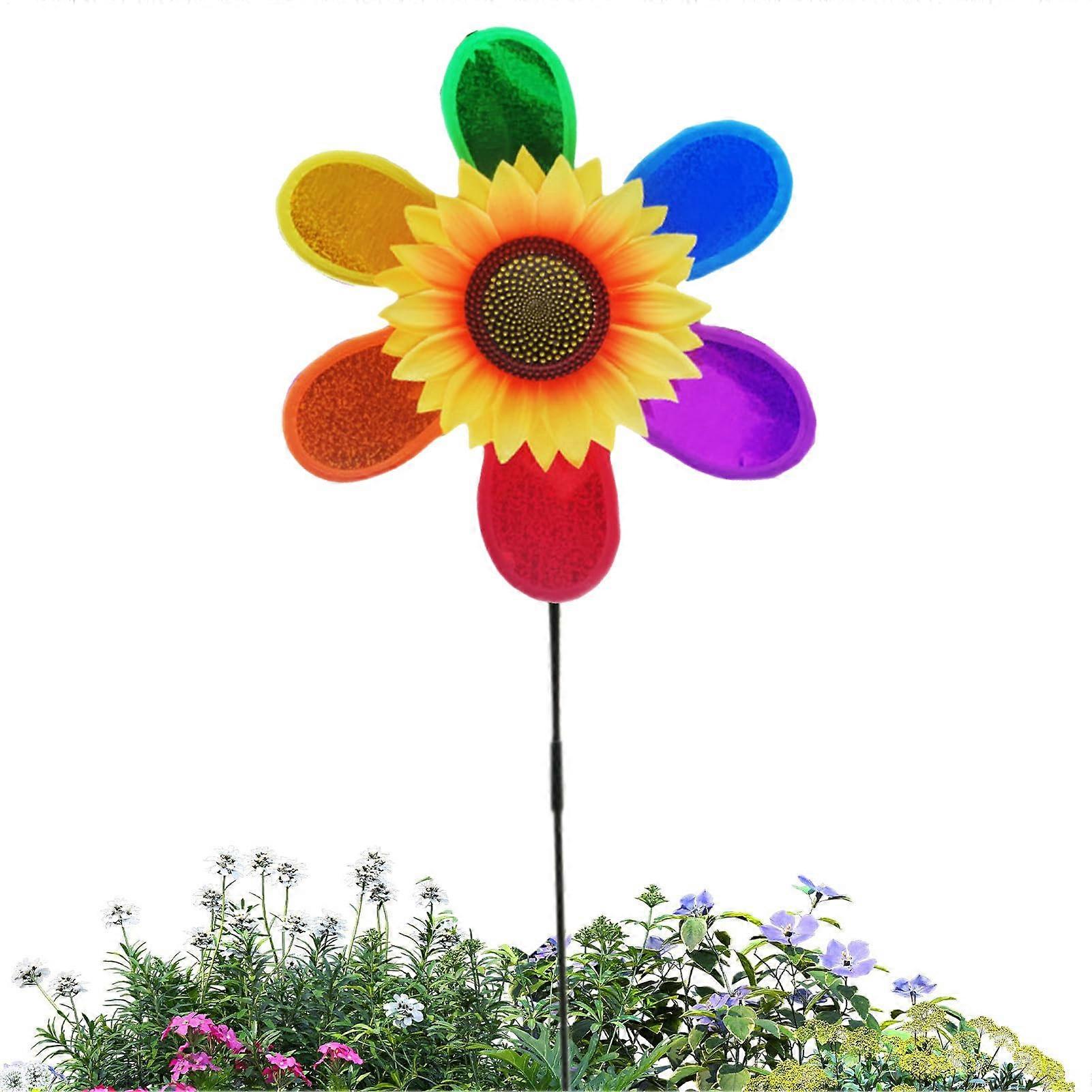 Garden Windmill Sunflower Spindle with Reflector Effect Bird Repellent Colourful Rainbow Decoration for Yard Patio Garden Decoration