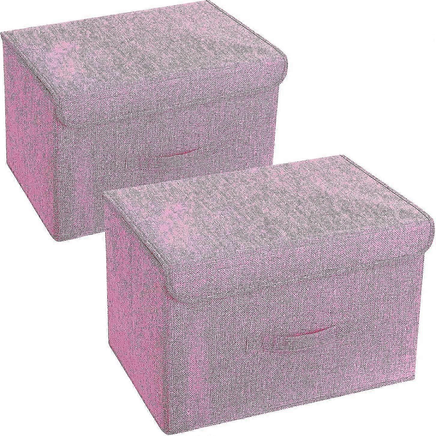 Pack Of 2 Washable Storage Boxes, Fabric Storage Crate With Lids And Handles For Home, Office, Nursery (Pink)