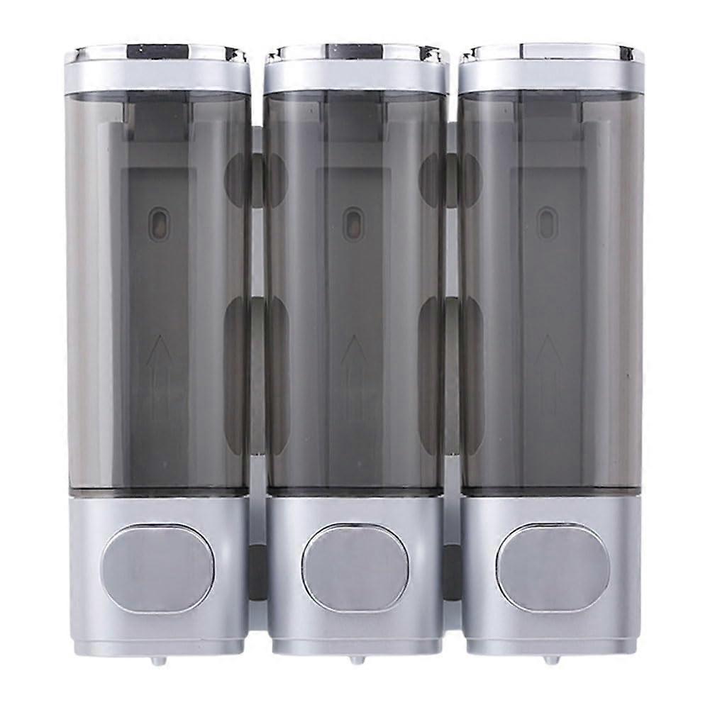 Shampoo Dispenser with 3 Compartments, Wall-Mounted Bath Soap Dispenser, Large Capacity, Silver Color, Bathroom Use