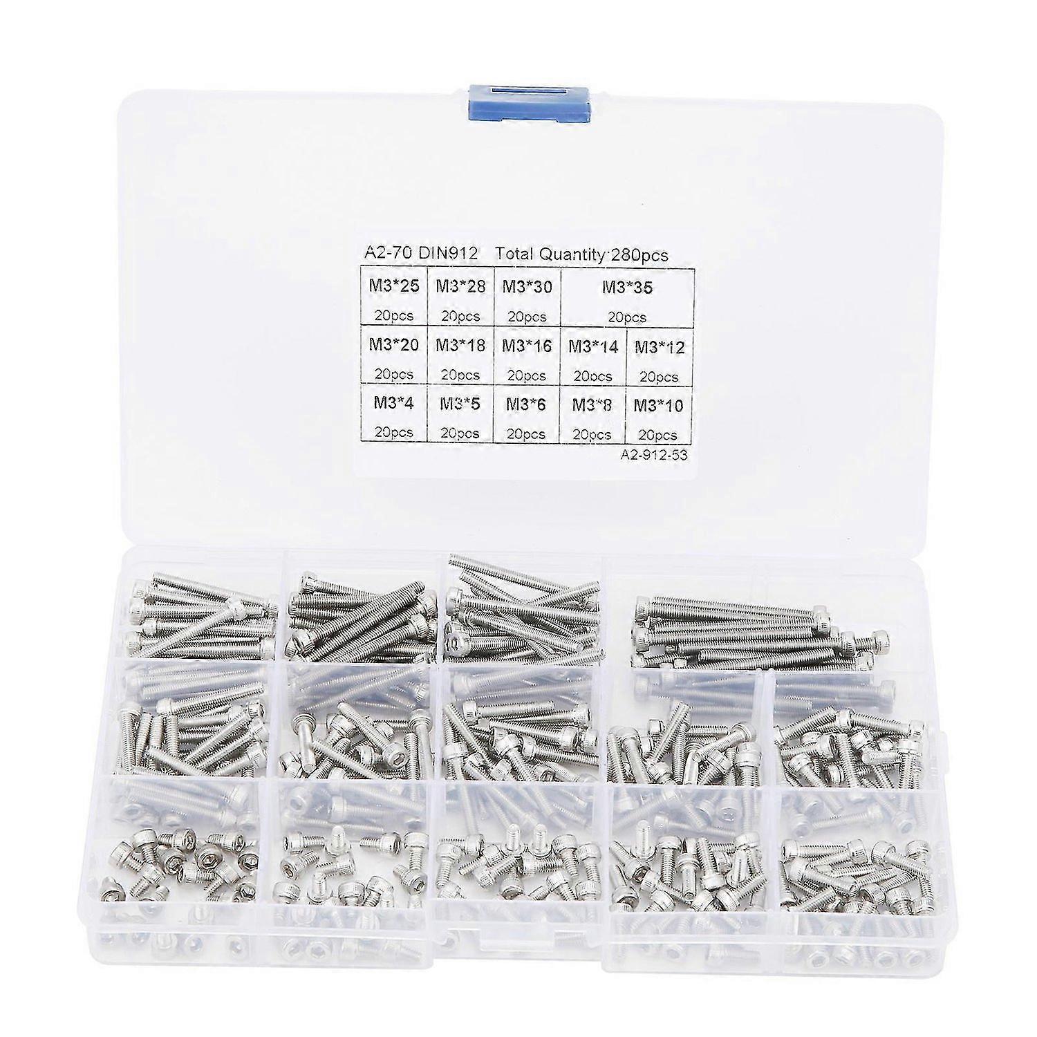 Hex Socket Screw Cap 304 Stainless Steel MultiLength Combination Set Nail Assortment Kit(280pcs(M3) )