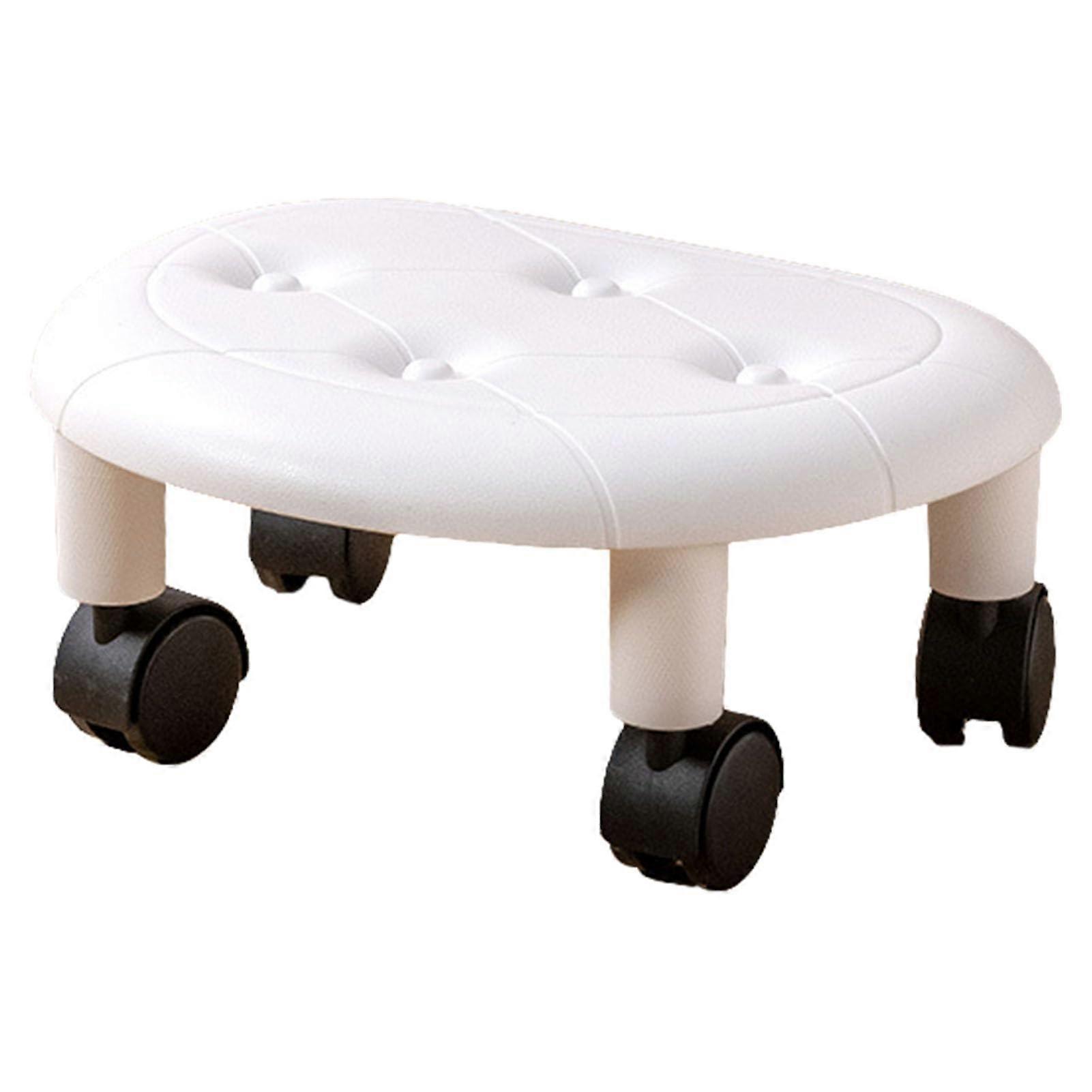 Rolling Stool With Wheels, Low Profile Round Rolling Stool, White, Short Home Stool