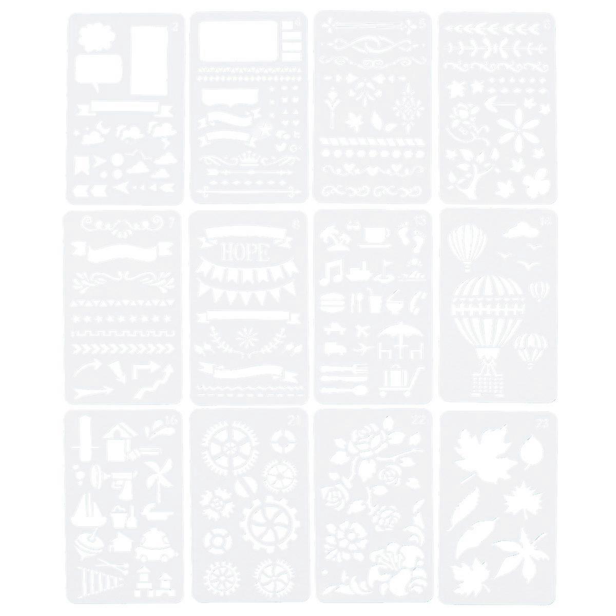 Geometry Template Stencil Scrapbook Templates for Painting Time Drawing Tools 12Pcs Random Style White Plastic