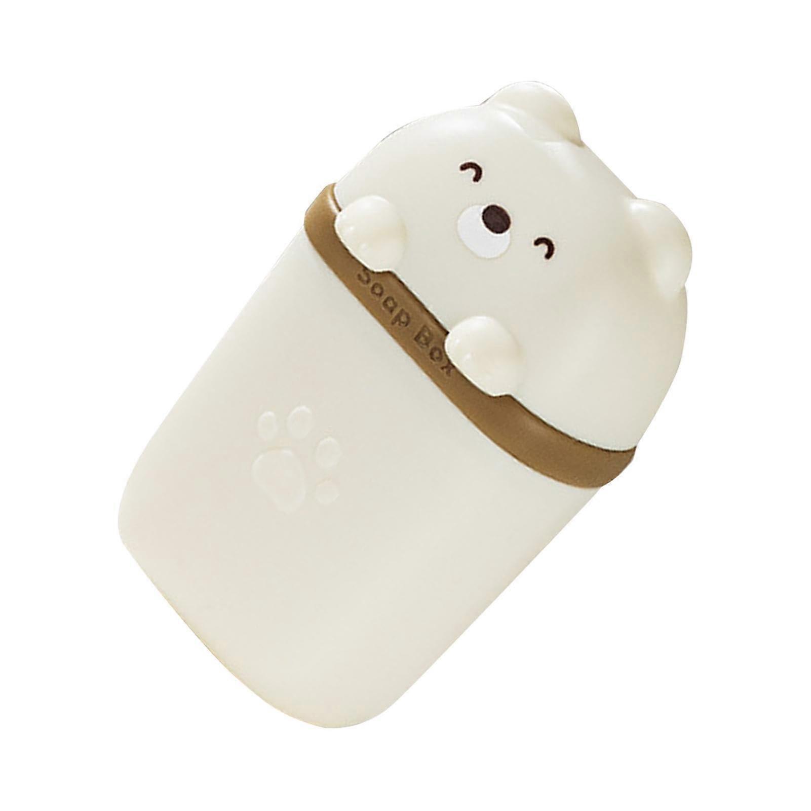 Solid Shampoo Bar Holder, Cute Bear Shape, Portable Shampoo Bar Container, Cleanable Container with Drain Hole for Bathroom White
