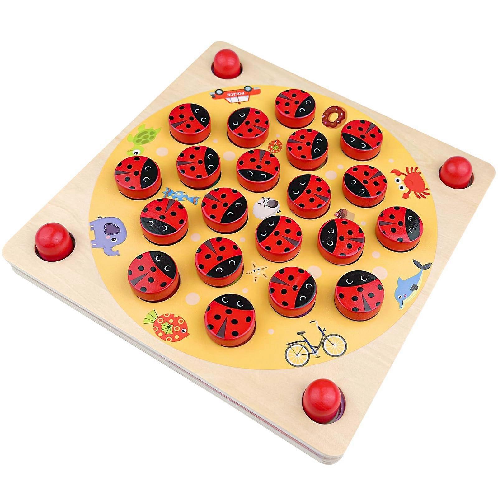 Memory Game for Kids - Wooden Ladybird Toy with 8 Game Templates, Educational Board Game for Ages 3 and Up