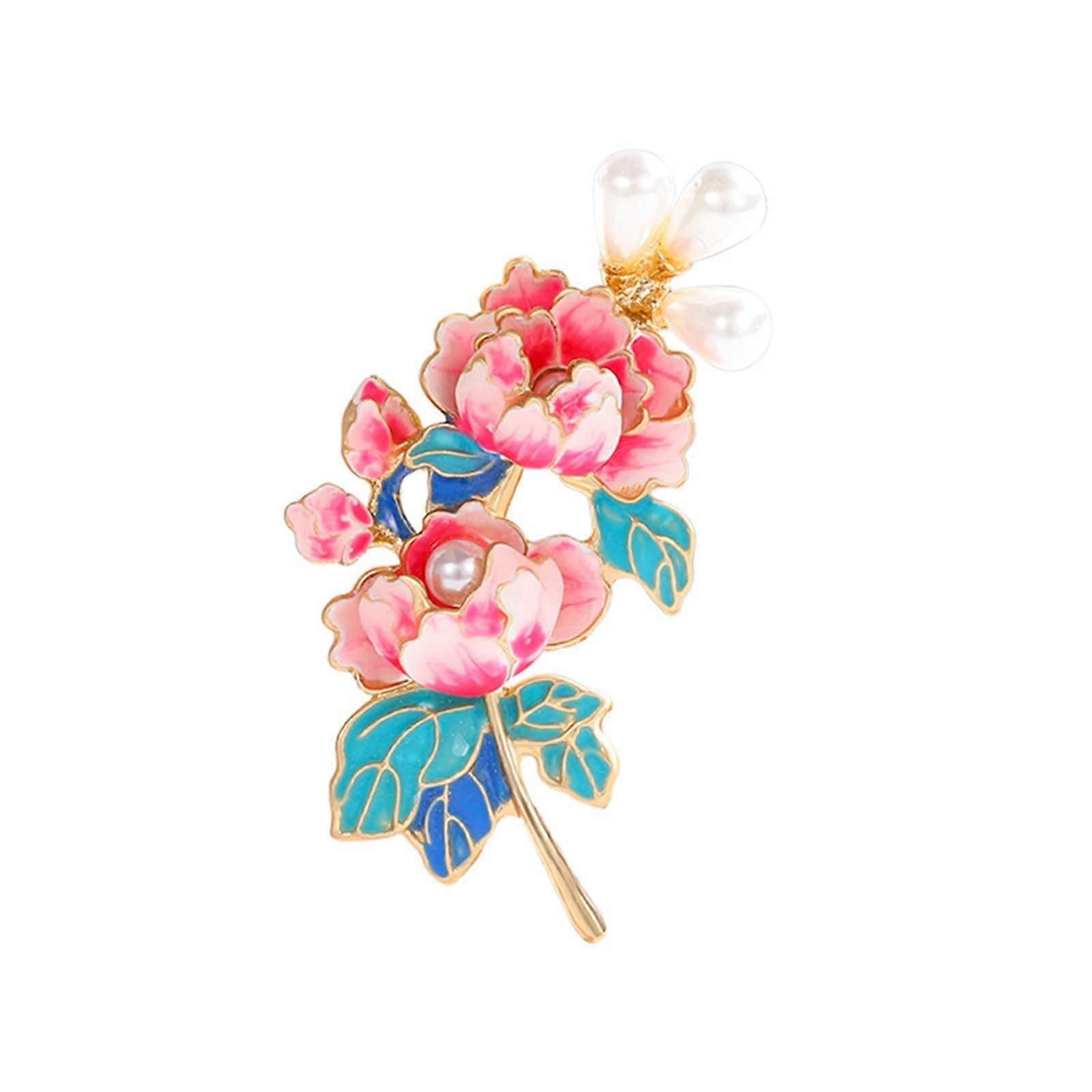 Elegant peony brooch for women with enameled pearls and embellishments, jewelry accessory for banquet or party in fuchsia