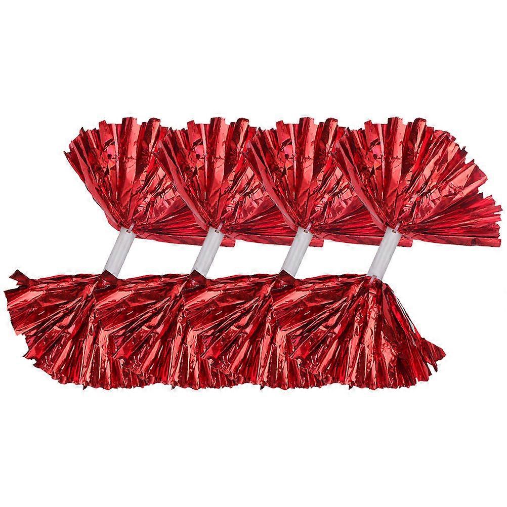 4pcs Bright Red Cheerleading Pom Poms for Dance Use Made of Durable PET Plastic