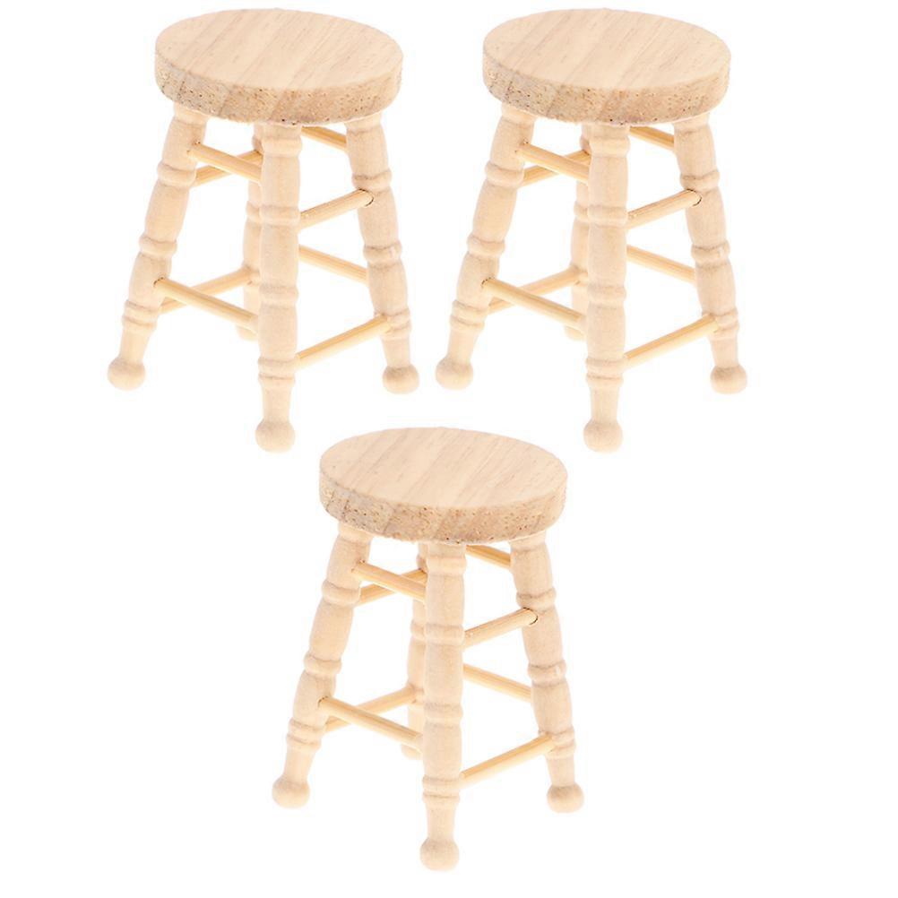 Durable Plastic Mini Round Stool for Playing Use Beige Color 3 Pieces Miniature Furniture