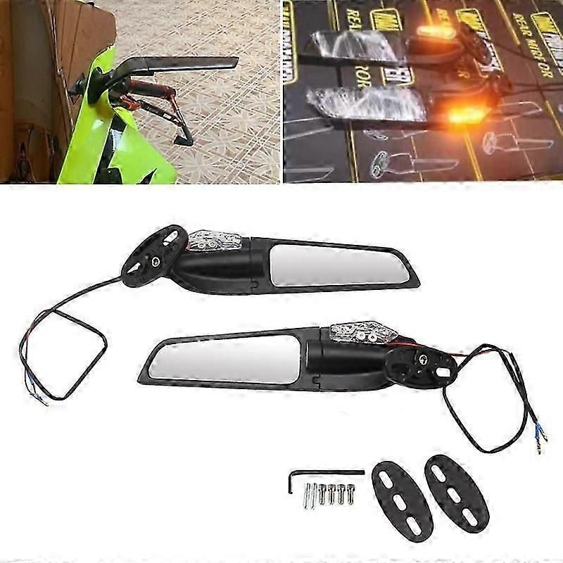 Fixed Wind Wing Rearview Mirror Spoiler with Light Motorcycle Modification
