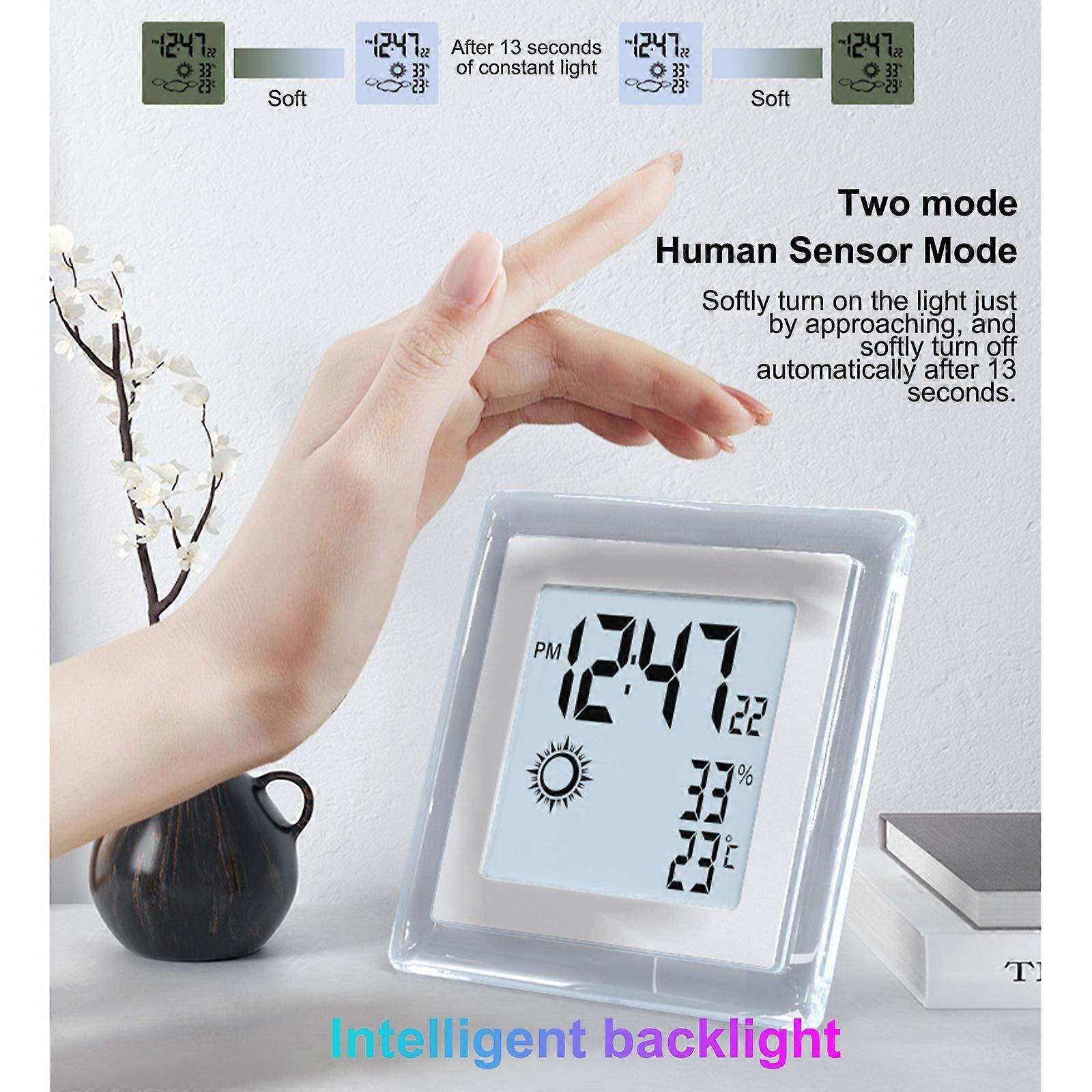 Multi-function electronic alarm clock human body sensor weather forecast temperature and humidity clock