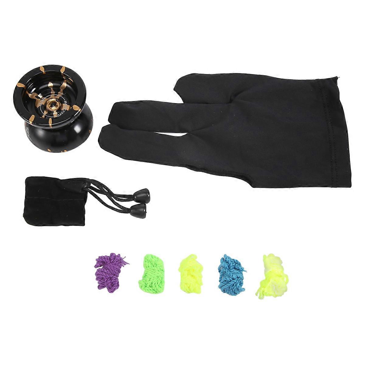 Alloy Aluminum Yoyo Ball (Black Golden), Glove 5 Strings