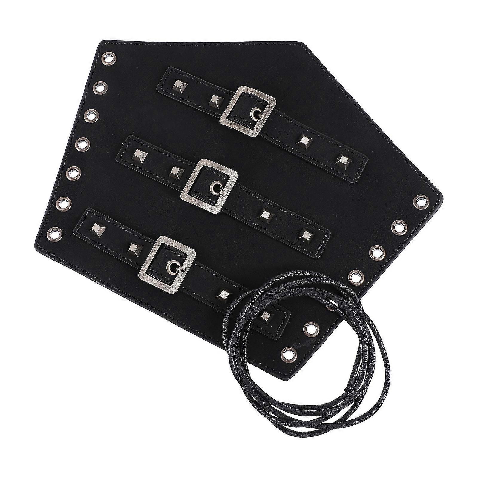 Punk Style Artificial Leather Wristband For Outdoor Riding Men's Arm Protection Black Rectangle 1Pack