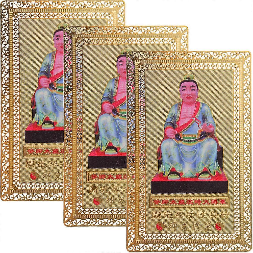 Golden Copper Chinese Amulet Card for Decor with Craftsmanship and Special Appearance 3pcs