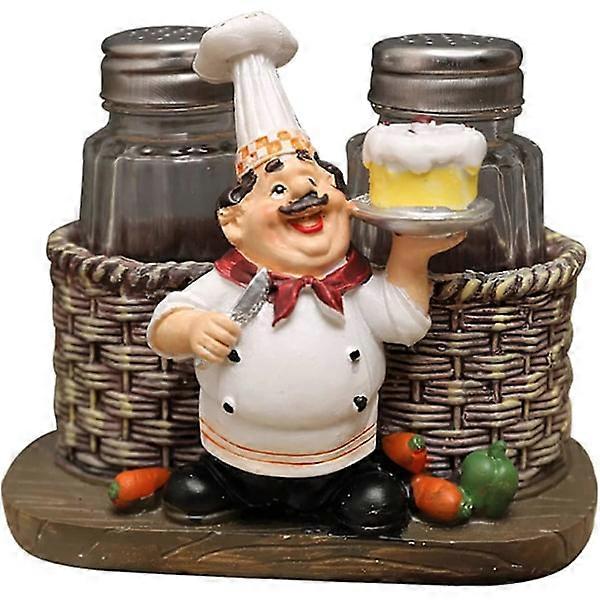Table Stand Salt and Pepper Shakers Spice Box Statue Chef Resin Storage Box With Base Ideal For Kitchen