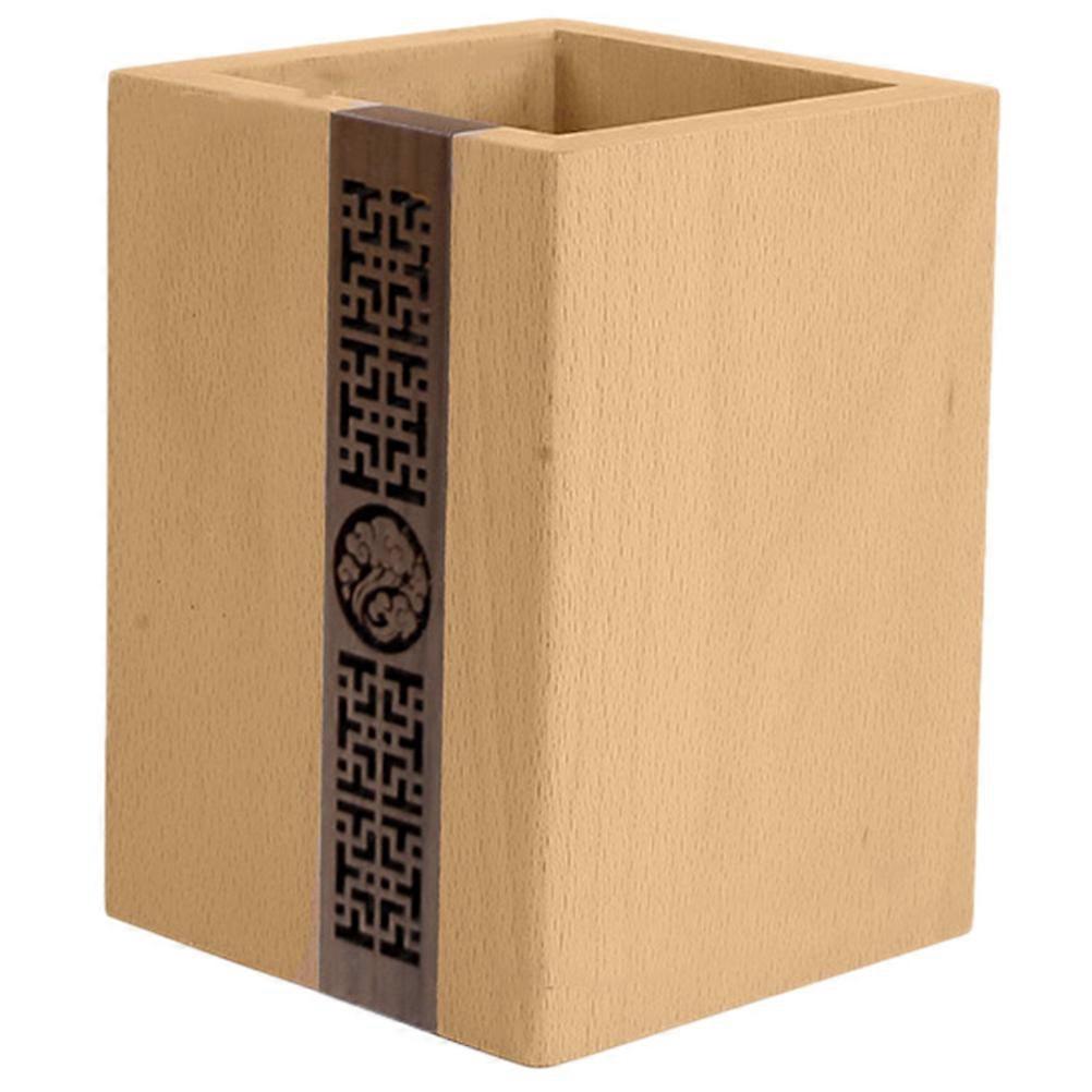 Practical Desktop Pen Holder for Home Use Khaki Wooden Material Sturdy and Lightweight 7.1 Inches