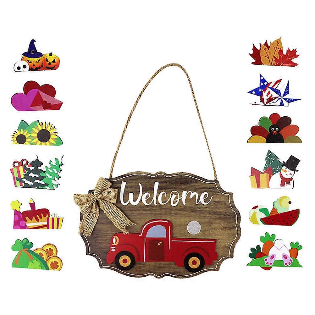 Assorted Color Wooden Welcome Board Pendant for Garden and Home Decor with Unique Detail, 1 Set