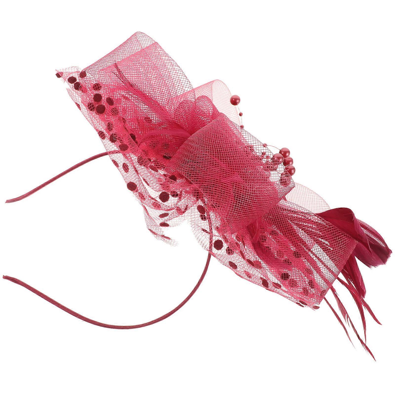 Elegant Dark Red Fascinator Hat with Accents and Mesh Ribbon for Hair Accessories