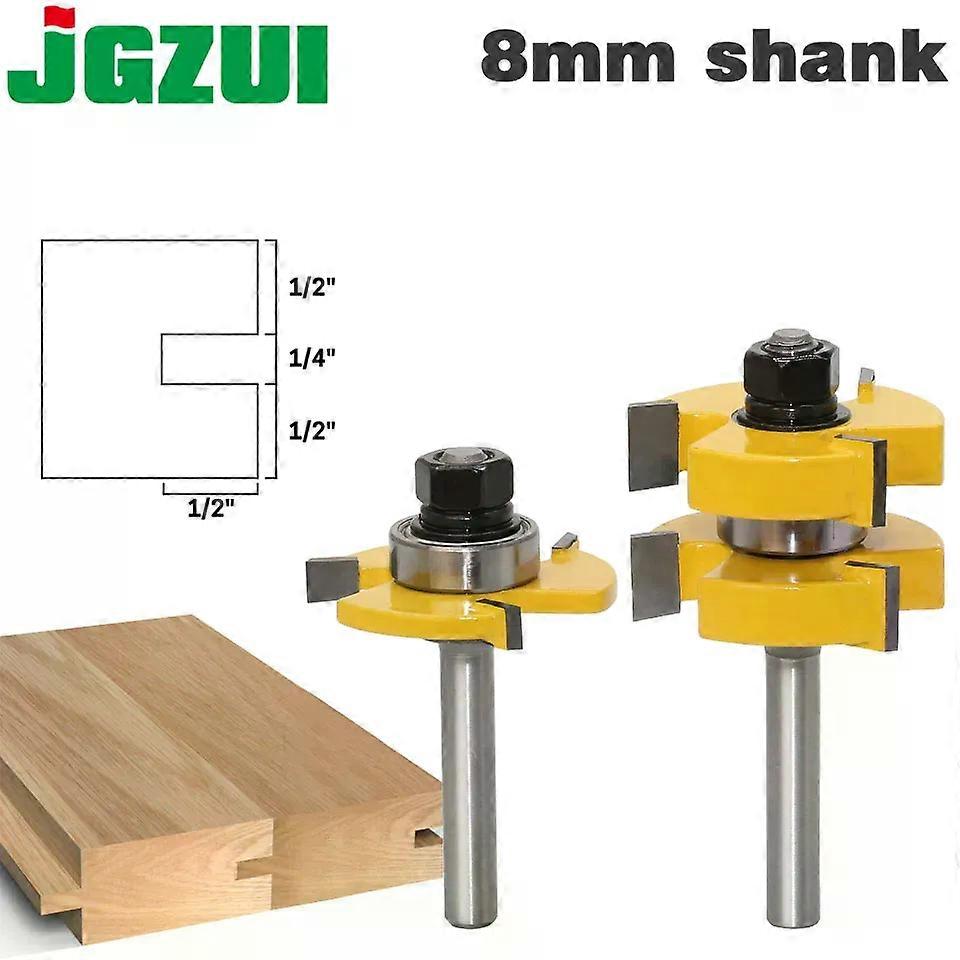 2pc 8mm 1/4Shank Tongue & Groove Router Bit Set - Large Stock up to 1-1/4 Woodworking cutter Tenon Cutter for Woodworking Tools