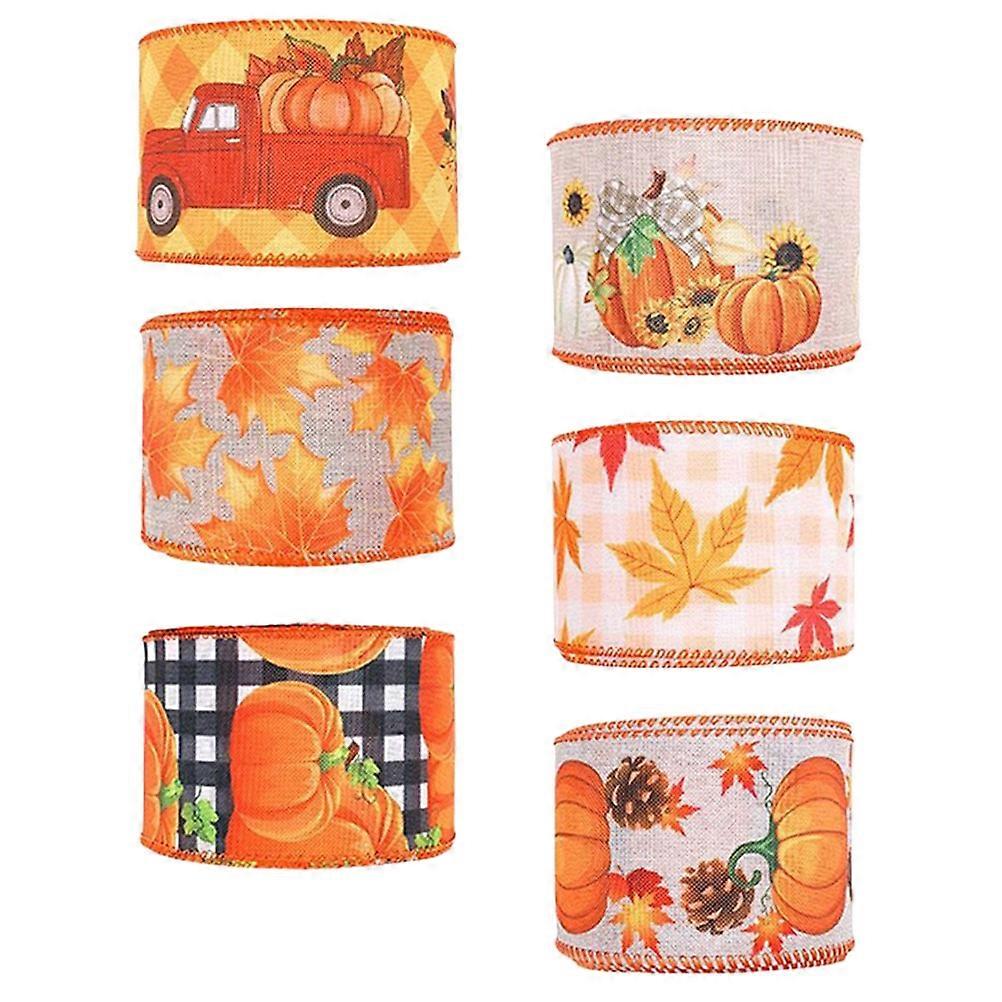 Mixed Style Decorative Ribbons For Harvest Festival Gift Box Wrapping 6 Rolls Assorted Color Material