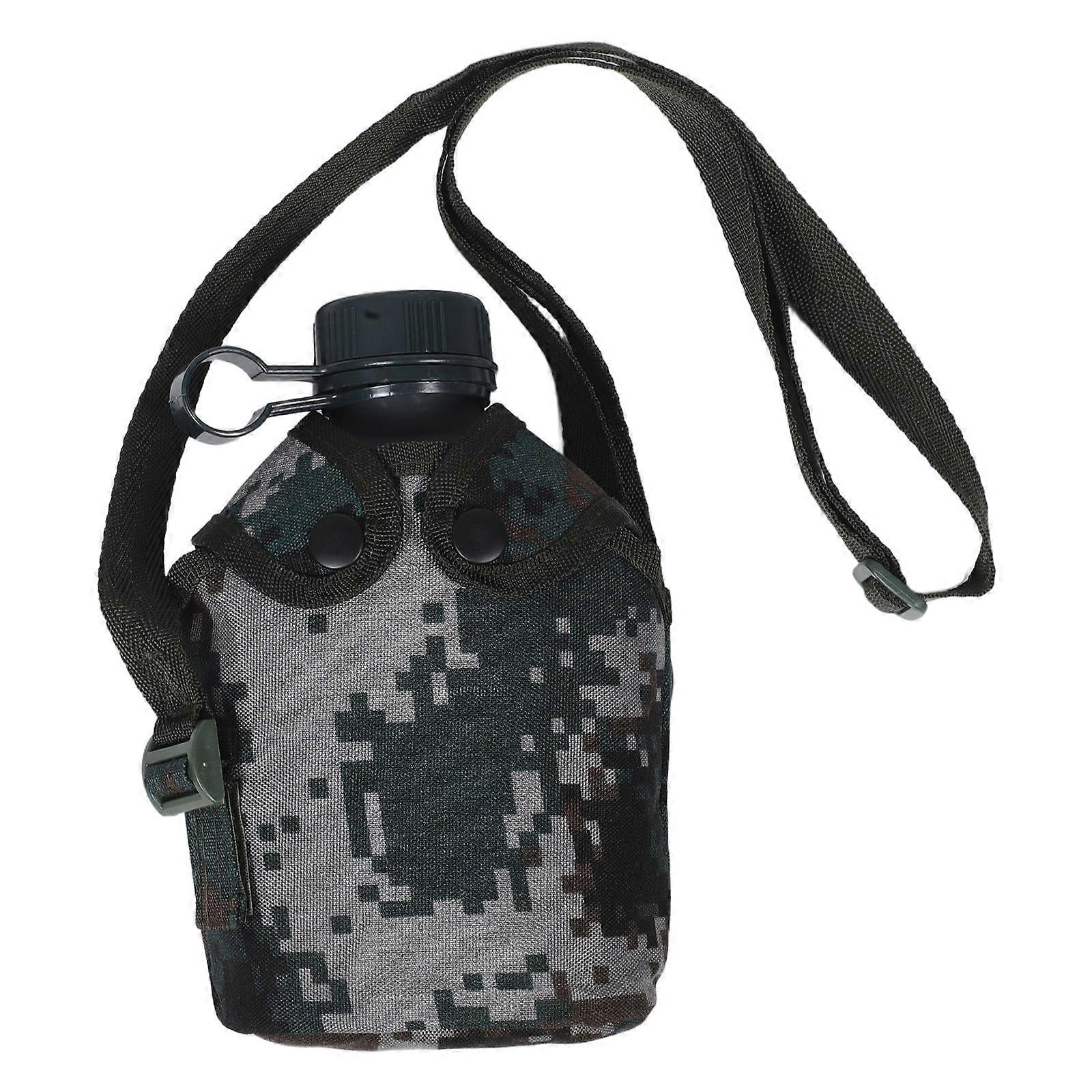 Lightweight Outdoor Canteen with Camouflage Cover and Shoulder Strap for Hiking, Camping, Fishing, and Training