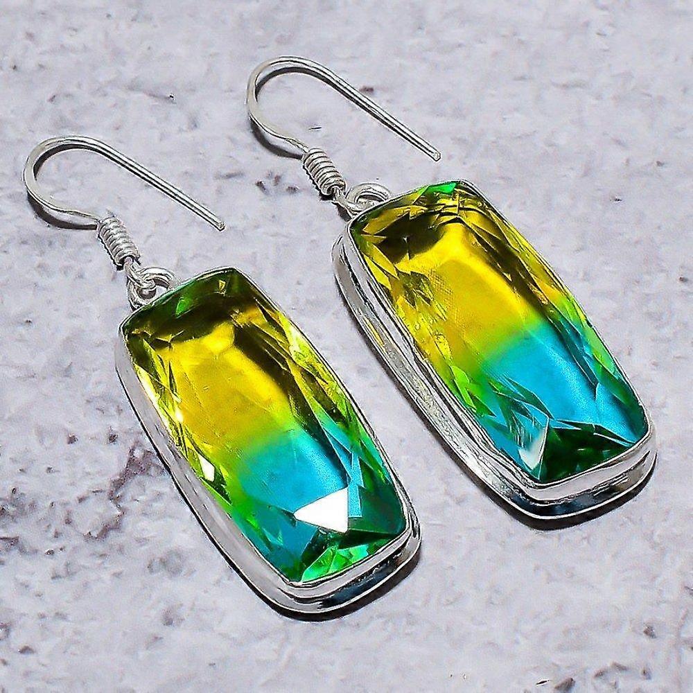 Natural Bi-Color Tourmaline Gemstone 925 Sterling Silver Earring 2.01" V7u67
