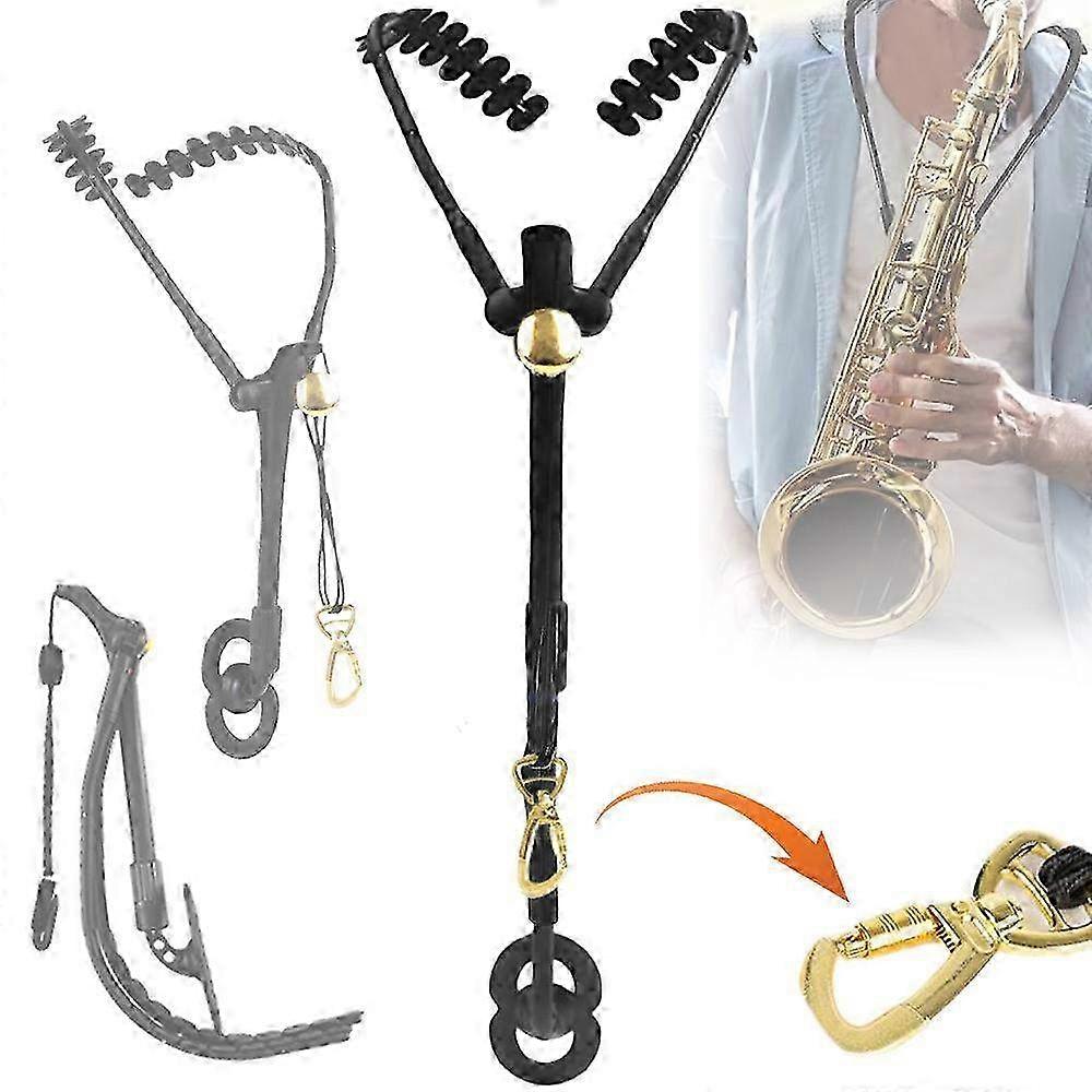 Adjustable Saxophone Strap with Non-Slip Genuine Leather - Up to 30KG Load Capacity for Shoulders & Neck, Black Color