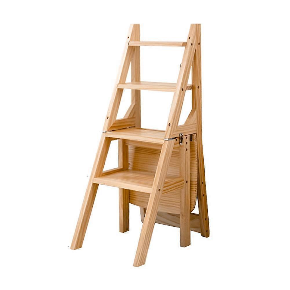 Solid Wood Folding Ladder Indoor Climbing Stool Folding Step Stool Dual-Purpose Household Ladder