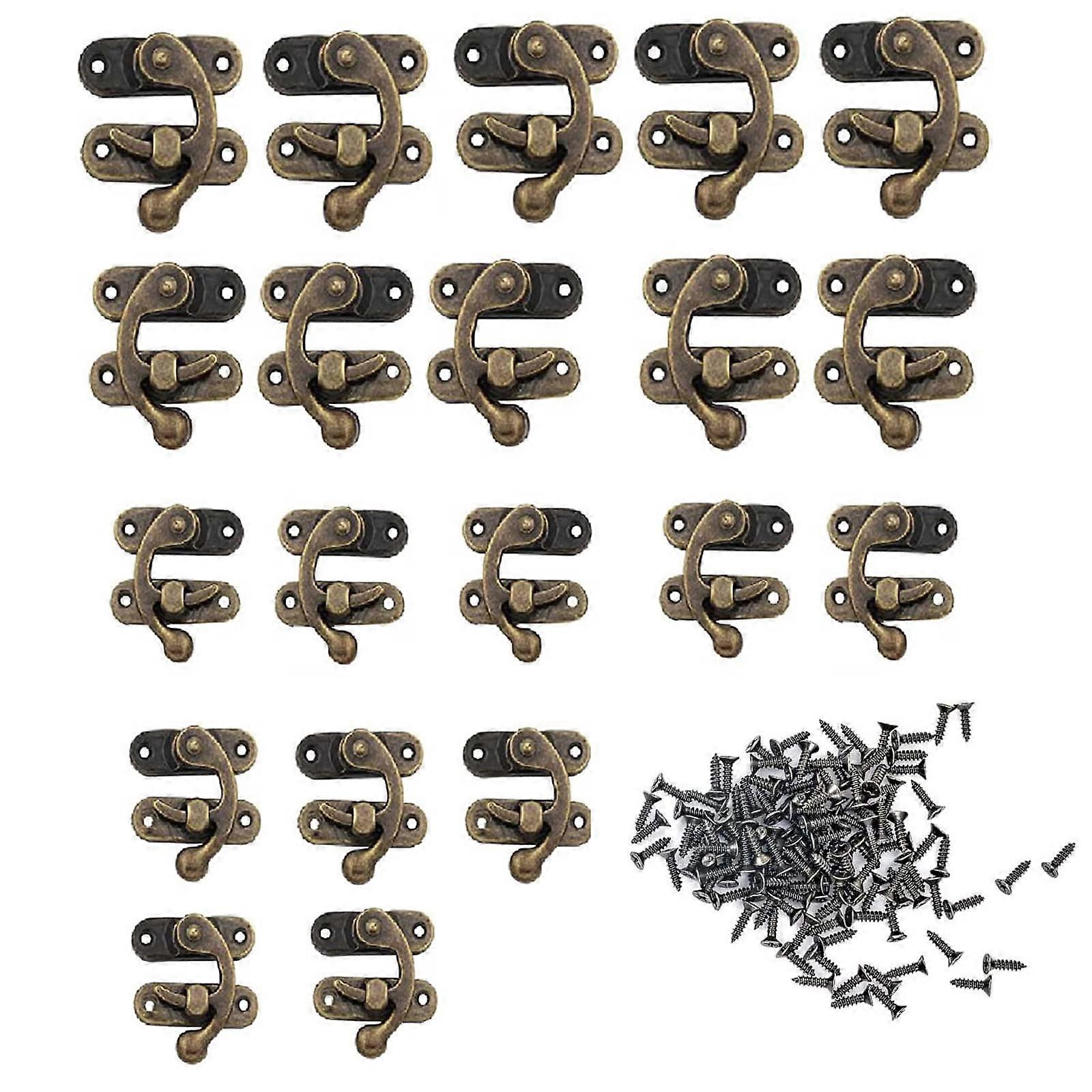 Antique Locking Hooks Pack of 20, Small Latch Hasp in Antique Bronze for Wooden and Jewellery Boxes, Left/Right Use