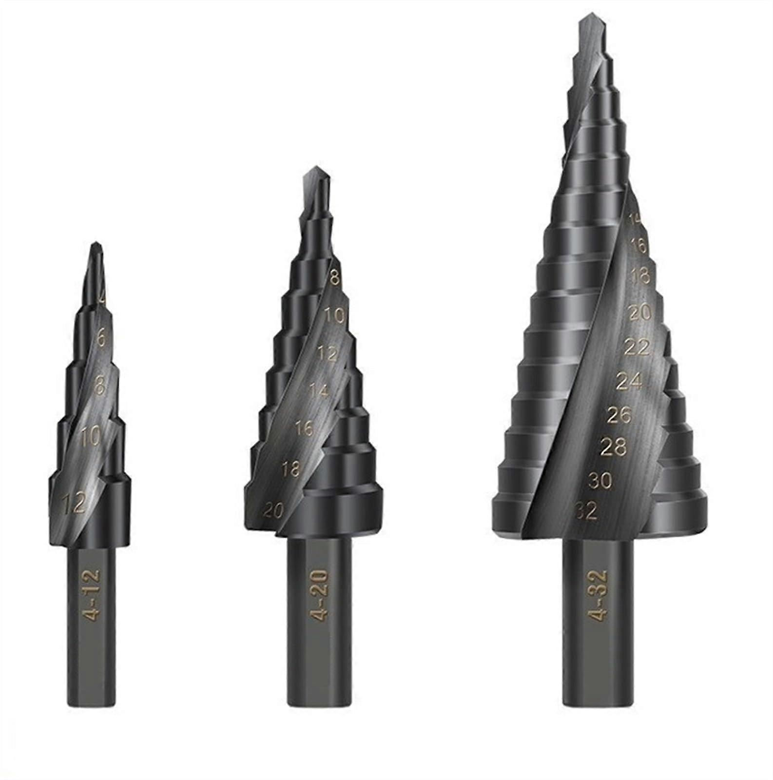 Step Drill Bit Set 3pcs HSS Cobalt Cone Drill 4-32mm for Metal Wood Hole Cutting (A, No Bag)