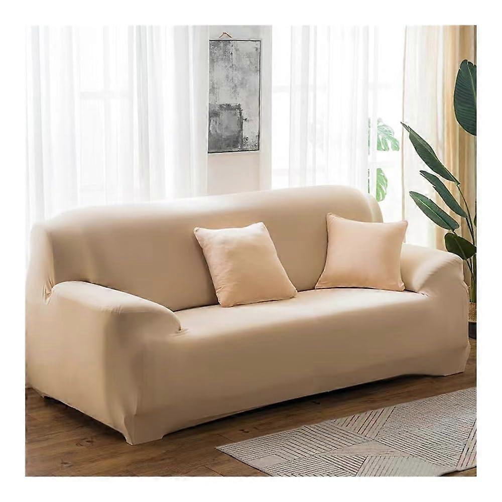 Beige Solid Color Elastic Sofa Covers Spandex Slipcovers for 1/2/3/4 Seater Sectional Sofa 195-230 cm (3-Seat)