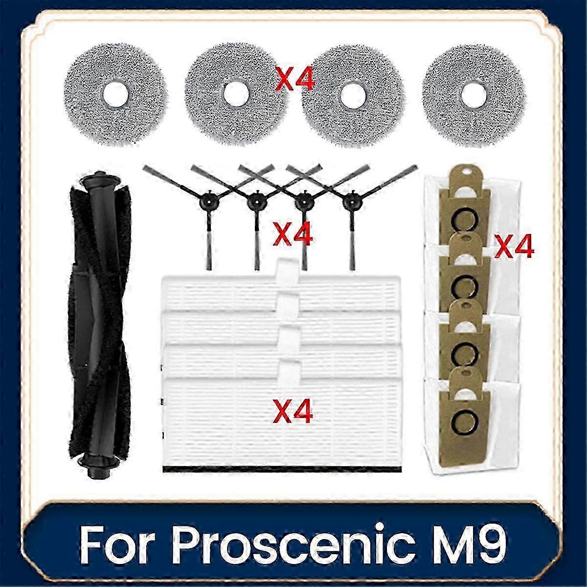 17-Piece Accessory Set for Proscenic M9 Robotic Vacuum Cleaner Including Main Side Brush HEPA Filter Mop Cloth and More Edition 0816