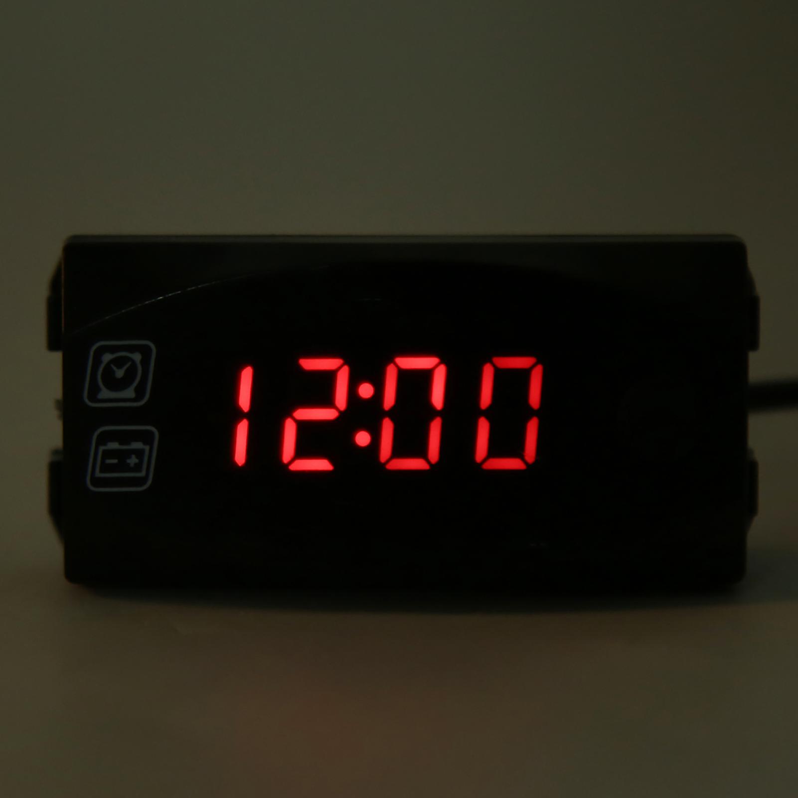 Multifunctional 2-in-1 Red Motorcycle LED Voltmeter Clock IP67 Waterproof