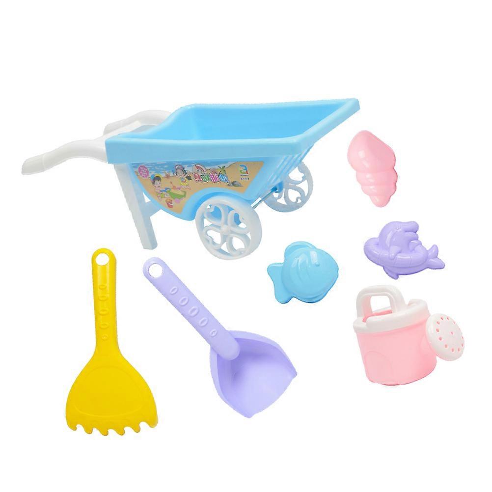 Assorted Color Plastic Trolley for Kids Playing Creative Beach Sand Toys 7 Piece Set
