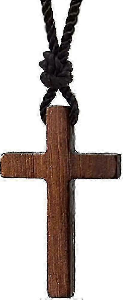 Natural Walnut Wood Cross Pendant Necklace For Men Women Boy Girl Wooden Necklace-