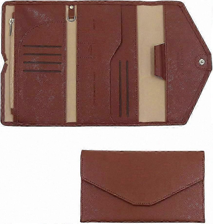 Travel Wallet for Documents and Passport, Brown Multi-Function Organizer Case