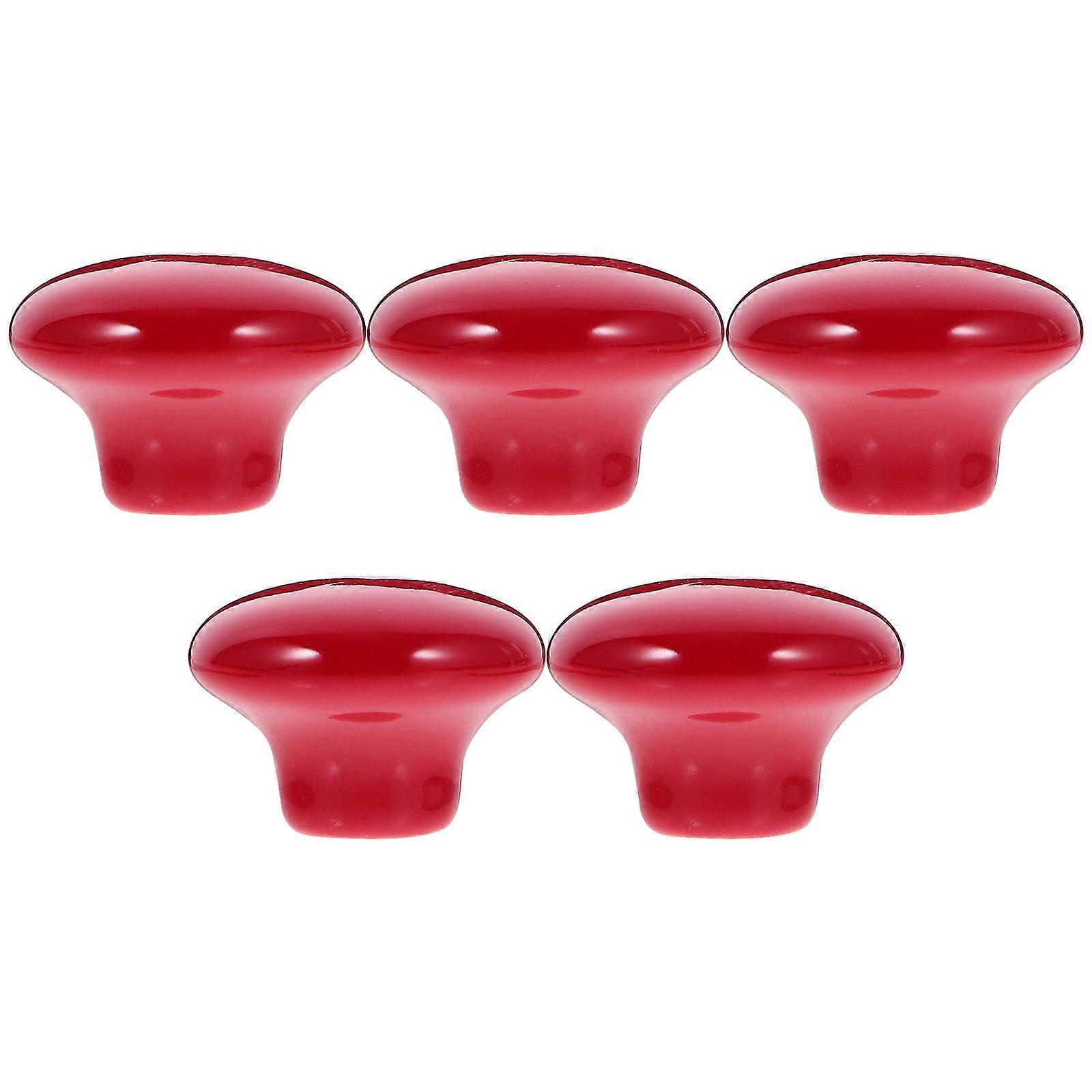 Durable Ceramic Cupboard Knobs Red Round Handles for Door Use 5Pcs
